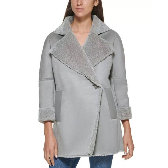 Calvin Klein Jackets & Blazers - Calvin Klein Women's Faux Fur Long Sleeve Shearling Coat Gray